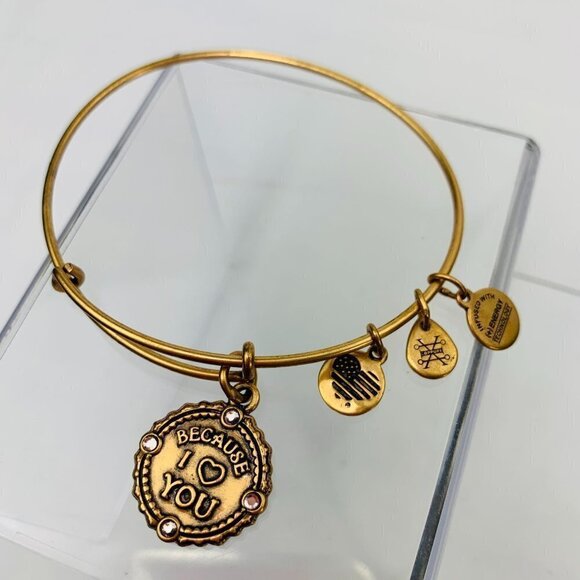 Alex and Ani BecauseI Love You Gold Charm Bracelet - Expands 2"- 3.5" - Picture 1 of 3